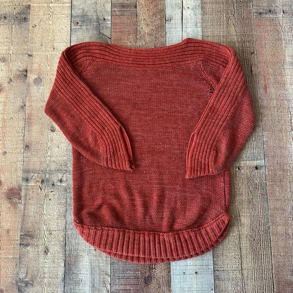 Cozy Womens Rust Knit Sweater With 3/4 Sleeves & Ribbed Hem - Picture 9 of 9